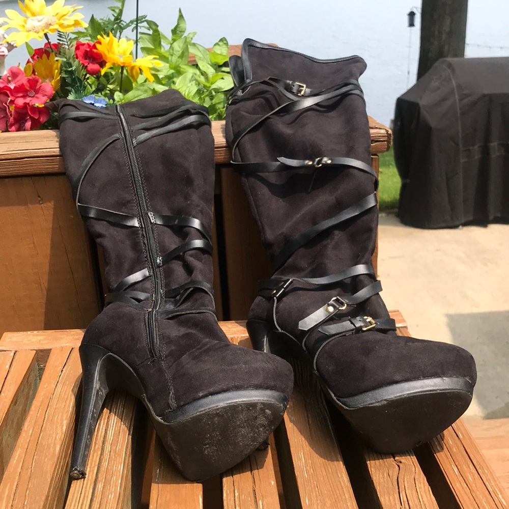 Knee High Black Platform Boots